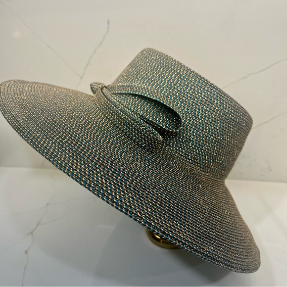 Eric Javits Metallic Woven Wide Rim Hat - Teal and Gold NWOT - Picture 6 of 7